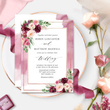 Chic Burgundy Blush Waterverf en Floral Wedding
