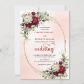 Chic Burgundy Bohemian Wedding Invitation Floral Kaart (Voorkant)