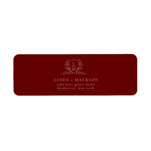 Chic Burgundy botanical crest monogram wedding La Etiket (Voorkant)