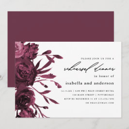 Chic Burgundy Botanical Wedding Rehearsal Dinner Kaart