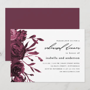 Chic Burgundy Botanical Wedding Rehearsal Dinner Kaart