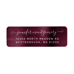 Chic Burgundy Brushed Metal Return Address Etiket