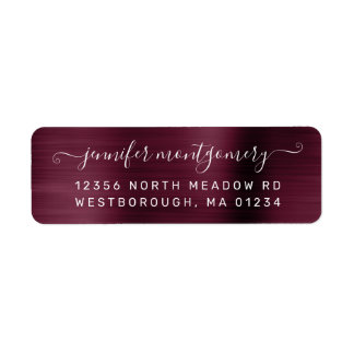 Chic Burgundy Brushed Metal Return Address Etiket