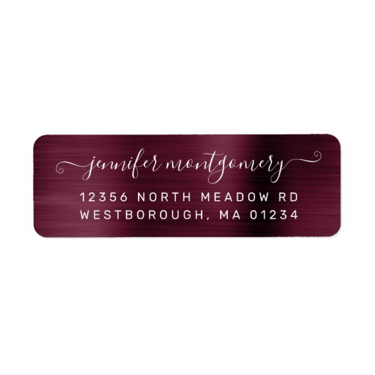 Chic Burgundy Brushed Metal Return Address Etiket (Voorkant)