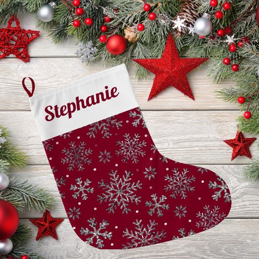 Chic Burgundy Christmas w/ Elegant Snowflakes Grote Kerstsok