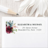 Chic Burgundy Dusty Blue Floral Waterverf Wedding Etiket (Insitu)