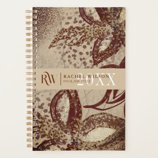 Chic Burgundy en Gold Floral Drawing Texture Planner (Voorkant)