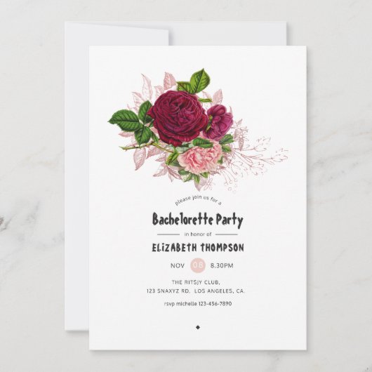  Chic Burgundy en Pink Bachelorette Party Kaart (Voorkant)