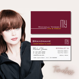 Chic Burgundy en White met Initialen Professional Visitekaartje