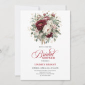 Chic Burgundy Eucalyptus Bridal Shower Invitation Kaart (Voorkant)