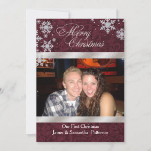 Chic Burgundy First-kerstfotokaart Feestdagenkaart