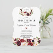 Chic Burgundy Floral Antlers Handschrift Sweet 16 Kaart (Staand voorkant)