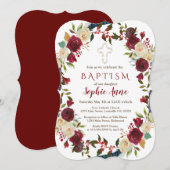 Chic Burgundy Floral Bloom Navy Blue Baptism Kaart (Voorkant / Achterkant)