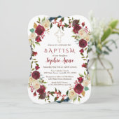 Chic Burgundy Floral Bloom Navy Blue Baptism Kaart (Staand voorkant)