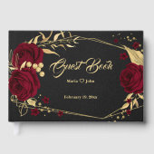 chic burgundy floral gold blad geometrisch zwart gastenboek (Voorkant)