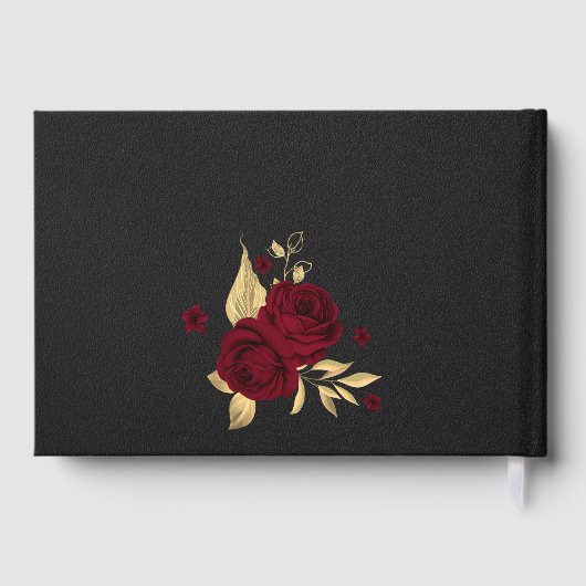 chic burgundy floral gold blad geometrisch zwart gastenboek (Achterkant)