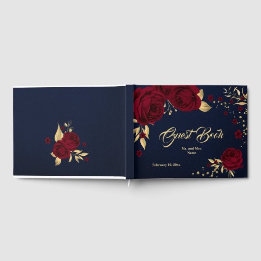 chic burgundy floral gold blad navy blue gastenboek (Volledig)