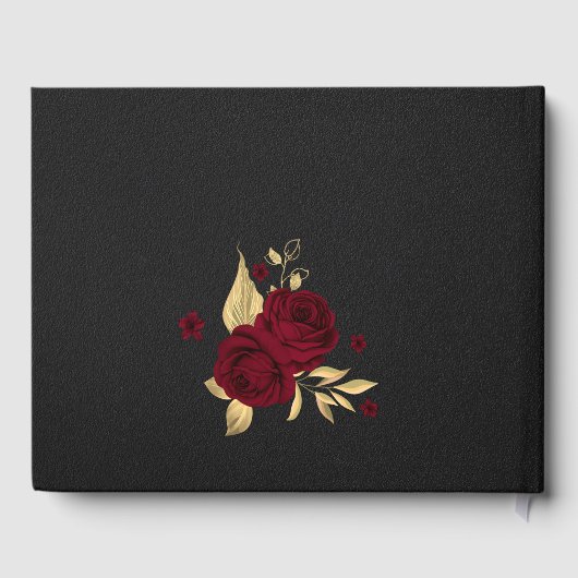 chic burgundy floral gold verlaat zwarte bezoekers gastenboek (Achterkant)