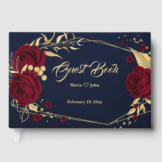 chic burgundy floral gold vertrekt geometrische ma gastenboek (Voorkant)