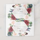 Chic Burgundy Floral Hexagon Lijst Plaatskaartje (Buitenkant ongevouwen)