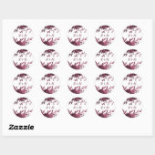 Chic Burgundy Floral met Monogram Ronde Sticker (Vel)