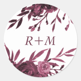Chic Burgundy Floral met Monogram Ronde Sticker