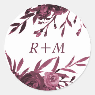 Chic Burgundy Floral met Monogram Ronde Sticker