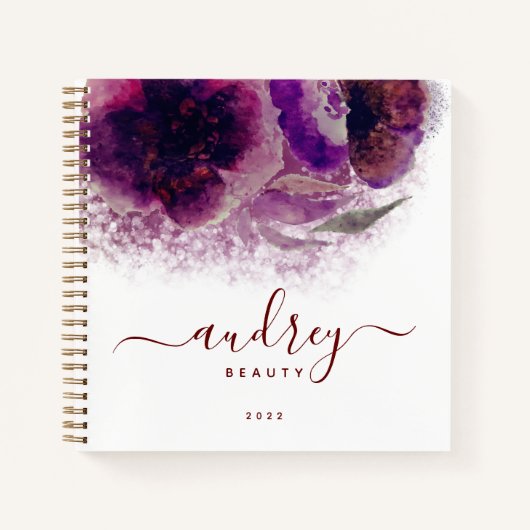 Chic Burgundy Floral Signature Monogrammed Notitieboek (Voorkant)