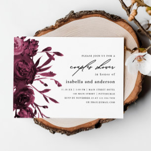 Chic Burgundy Floral Wedding Couples Shower Kaart