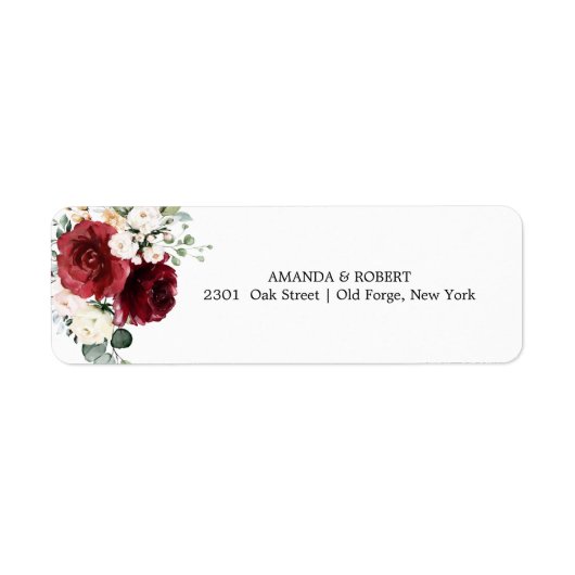 Chic Burgundy Floral Wedding Invitation Etiket (Voorkant)