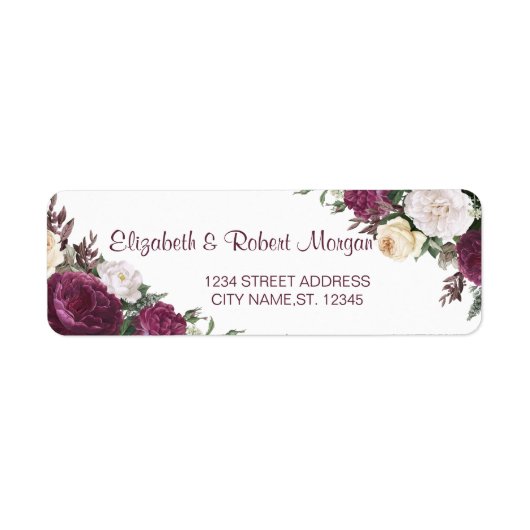 Chic Burgundy Floral Wedding Label (Voorkant)