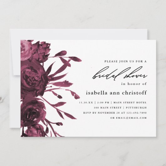 Chic Burgundy Floral Wedding Vrijgezellenfeest Kaart (Voorkant)