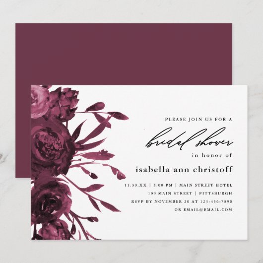 Chic Burgundy Floral Wedding Vrijgezellenfeest Kaart (Voorkant / Achterkant)