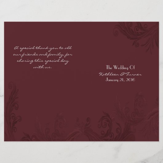 Chic Burgundy Flourish Wedding Programme (Voorkant)