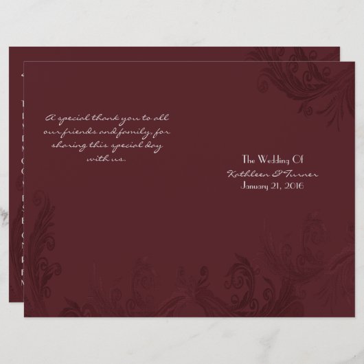 Chic Burgundy Flourish Wedding Programme (Voorkant / Achterkant)