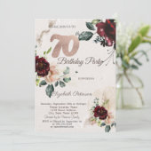 Chic Burgundy Flowers 70th Birthday Kaart (Staand voorkant)