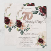 Chic Burgundy Flowers 70th Birthday Kaart (Voorkant / Achterkant)
