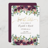 Chic Burgundy Flowers bewaar de datum Save The Date (Voorkant / Achterkant)