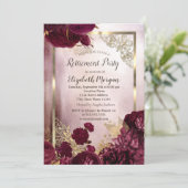 Chic Burgundy Flowers Gold Lijst Retirement Kaart (Staand voorkant)