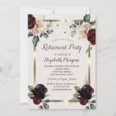 Chic Burgundy Flowers Gold Lijst Retirement Party Kaart (Voorkant)