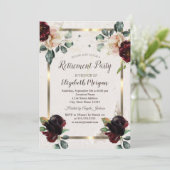 Chic Burgundy Flowers Gold Lijst Retirement Party Kaart (Staand voorkant)