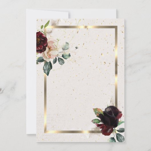 Chic Burgundy Flowers Gold Lijst Retirement Party Kaart (Achterkant)