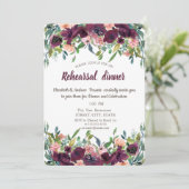 Chic Burgundy Flowers Rehearsal Dinner Kaart (Staand voorkant)