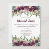 Chic Burgundy Flowers Rehearsal Dinner Kaart (Voorkant)