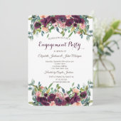 Chic Burgundy Flowers Verloving Kaart (Staand voorkant)