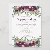 Chic Burgundy Flowers Verloving Kaart (Voorkant)