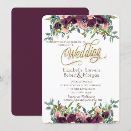 Chic Burgundy Flowers Wedding Kaart