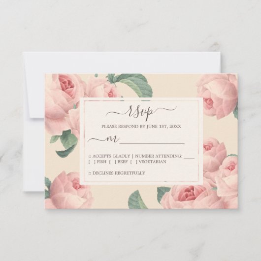 Chic Burgundy - gebroken wit  roze roze bruiloft RSVP Kaartje (Voorkant)