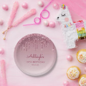 Chic Burgundy Glitter Drip 18th Birthday Party Papieren Bordje (Feest)