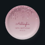 Chic Burgundy Glitter Drip 18th Birthday Party Papieren Bordje<br><div class="desc">Deze elegante 18e verjaardagsfeestartikelen borden zijn voorzien van een lichtbruine rode faux glitter drip border en een burgundy ombre background. Pas ze aan met de naam van de gast van de eer in het boekschrift van de bogundy,  met haar verjaardag en datum hieronder in het sans serif lettertype.</div>